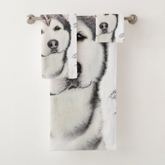 Alaskan Malamute Painting - Niedliche Original Dog Badhandtuch Set (Insitu)