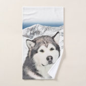 Alaskan Malamute Painting - Niedliche Original Dog Badhandtuch Set (Handtuch)