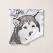 Alaskan Malamute Painting - Niedliche Original Dog Badhandtuch Set (Waschlappen)
