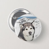 Alaskan Malamute Painting - Niedliche Original Dog Button (Vorne & Hinten)
