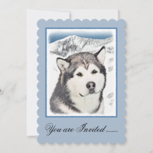 Alaskan Malamute Painting - Niedliche Original Dog Einladung
