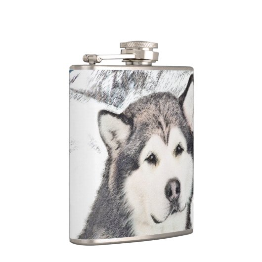 Alaskan Malamute Painting - Niedliche Original Dog Flachmann (Rechts)