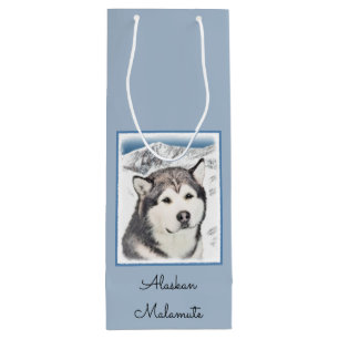Alaskan Malamute Painting - Niedliche Original Dog Geschenktüte Für Weinflaschen