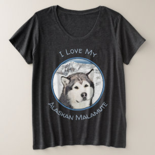 Alaskan Malamute Painting - Niedliche Original Dog Große Größe T-Shirt