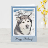 Alaskan Malamute Painting - Niedliche Original Dog Karte (Gelbe Blume)