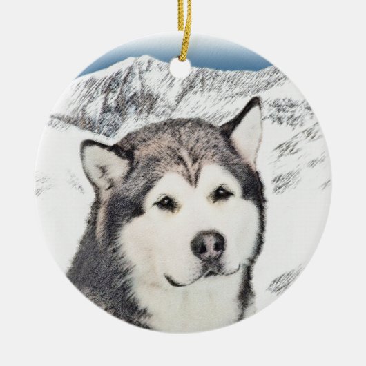 Alaskan Malamute Painting - Niedliche Original Dog Keramik Ornament (Vorne)