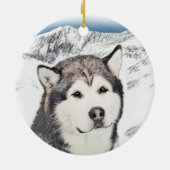 Alaskan Malamute Painting - Niedliche Original Dog Keramik Ornament (Hinten)