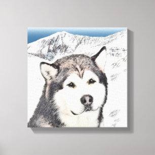 Alaskan Malamute Painting - Niedliche Original Dog Leinwanddruck