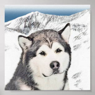 Alaskan Malamute Painting - Niedliche Original Dog Poster