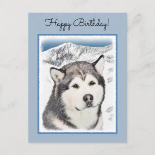Alaskan Malamute Painting - Niedliche Original Dog Postkarte