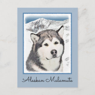 Alaskan Malamute Painting - Niedliche Original Dog Postkarte