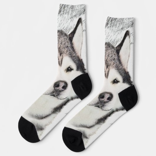 Alaskan Malamute Painting - Niedliche Original Dog Socken (Linkes Detail)