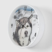 Alaskan Malamute Painting - Niedliche Original Dog Uhr (Winkel)