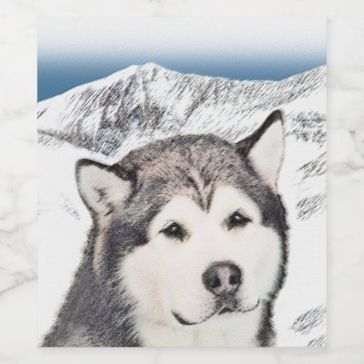 Alaskan Malamute Painting - Niedliche Original Dog Weinetikett (Einzelnes Label)