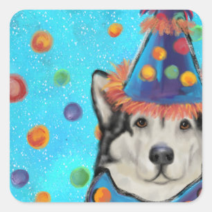 Alaskan Malamute Party Quadratischer Aufkleber