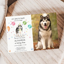 Alaskan Malamute Pawty Puppy Birthday Pink Foto Einladung