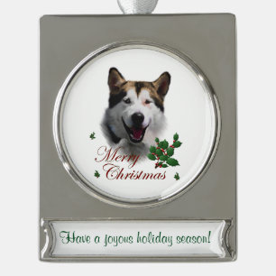 Alaskan Malamute Personalisierte Weihnachten Banner-Ornament Silber