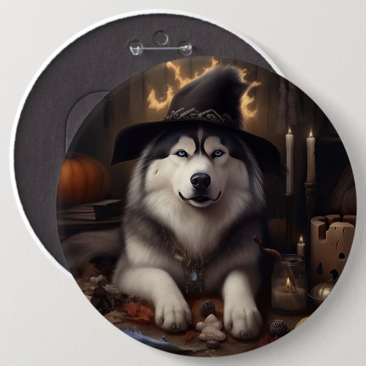 Alaskan Malamute Pumpkins Halloween Beängstigend Button (Vorne & Hinten)