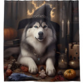 Alaskan Malamute Pumpkins Halloween Beängstigend Duschvorhang (Vorderseite)