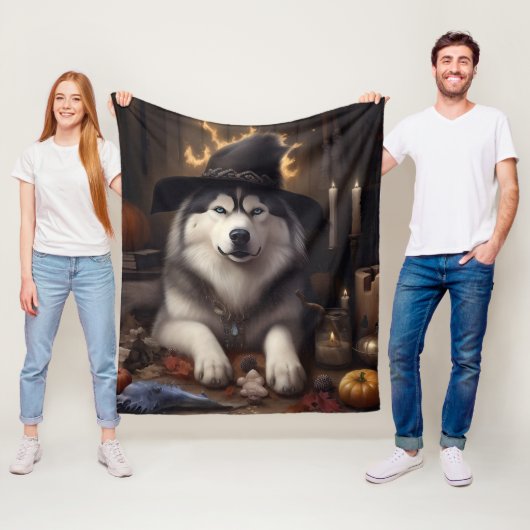 Alaskan Malamute Pumpkins Halloween Beängstigend Fleecedecke (Beispiel)