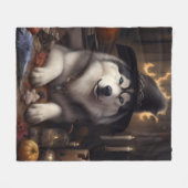 Alaskan Malamute Pumpkins Halloween Beängstigend Fleecedecke (Vorderseite (Horizontal))