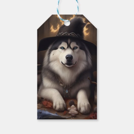 Alaskan Malamute Pumpkins Halloween Beängstigend Geschenkanhänger (Vorderseite)