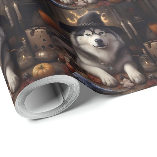Alaskan Malamute Pumpkins Halloween Beängstigend Geschenkpapier (Rolleneckpunkt)