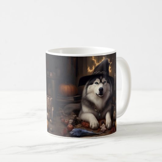 Alaskan Malamute Pumpkins Halloween Beängstigend Kaffeetasse (VorderseiteRechts)