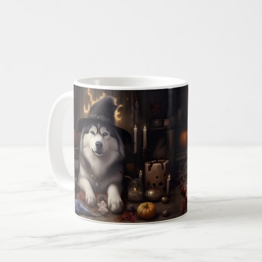 Alaskan Malamute Pumpkins Halloween Beängstigend Kaffeetasse (Vorderseite Links)