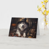 Alaskan Malamute Pumpkins Halloween Beängstigend Karte (Gelbe Blume)