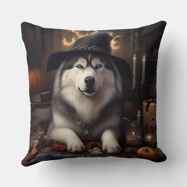 Alaskan Malamute Pumpkins Halloween Beängstigend Kissen (Rückseite)