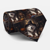 Alaskan Malamute Pumpkins Halloween Beängstigend Krawatte (Gerollt)