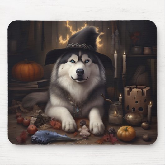 Alaskan Malamute Pumpkins Halloween Beängstigend Mousepad (Vorne)