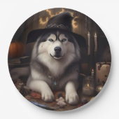 Alaskan Malamute Pumpkins Halloween Beängstigend Pappteller (Vorderseite)