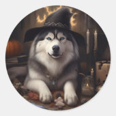 Alaskan Malamute Pumpkins Halloween Beängstigend Runder Aufkleber (Vorderseite)