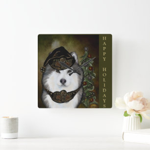 Alaskan Malamute Quadratische Wanduhr
