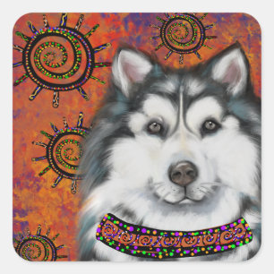ALASKAN MALAMUTE QUADRATISCHER AUFKLEBER