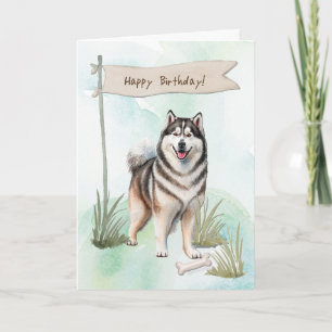 Alaskan Malamute Rasse Hund unter Geburtstagszeich Karte