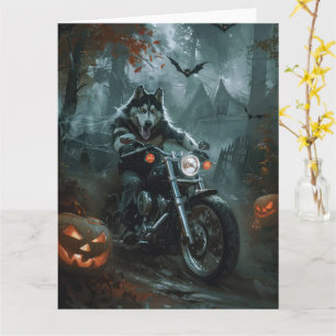 Alaskan Malamute Riding Motorrad Halloween Beängst Karte