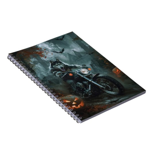 Alaskan Malamute Riding Motorrad Halloween Beängst Notizblock (Rechte Seite)