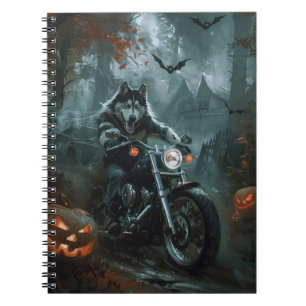 Alaskan Malamute Riding Motorrad Halloween Beängst Notizblock