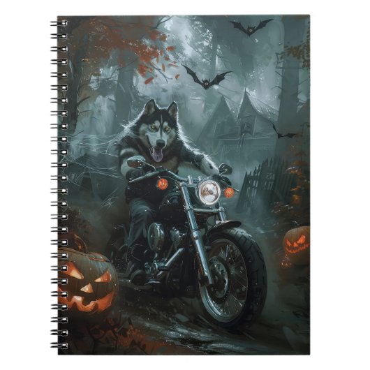 Alaskan Malamute Riding Motorrad Halloween Beängst Notizblock (Vorderseite)