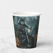 Alaskan Malamute Riding Motorrad Halloween Beängst Pappbecher (Vorderseite)