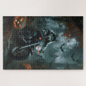 Alaskan Malamute Riding Motorrad Halloween Beängst Puzzle (Horizontal)