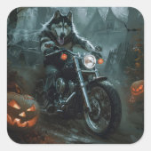 Alaskan Malamute Riding Motorrad Halloween Beängst Quadratischer Aufkleber (Vorderseite)