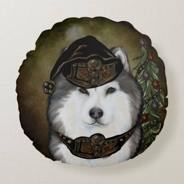 Alaskan Malamute Rundes Kissen (Vorderseite)