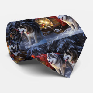 Alaskan Malamute Schlittenfahrt Weihnachten Krawatte