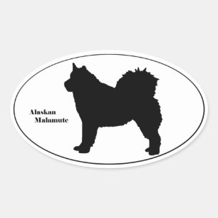 Alaskan Malamute Silhouette Ovaler Aufkleber