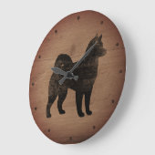 Alaskan Malamute Silhouette Rustic Große Wanduhr (Winkel)