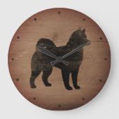Alaskan Malamute Silhouette Rustic Große Wanduhr (Vorderseite)
